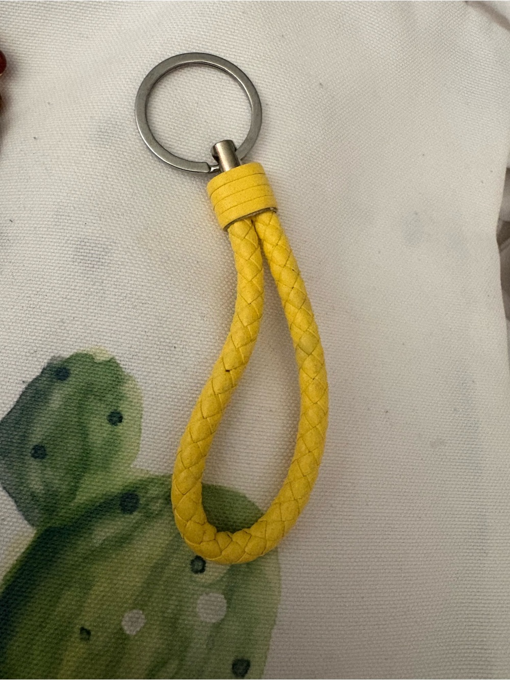 Yellow Braided Leather Key Loop with Metal Ring